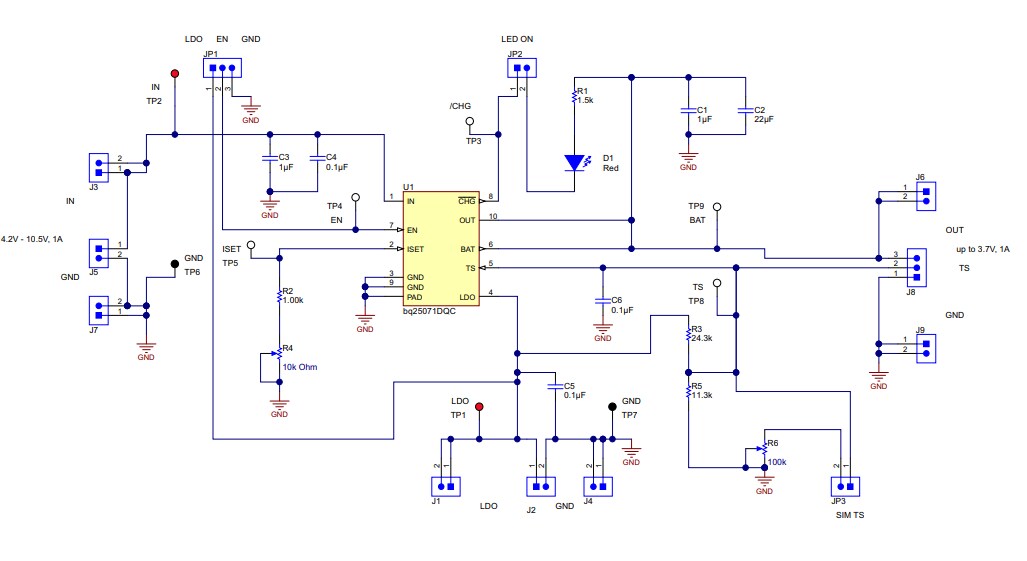 Schematic - Texas Instruments bq25071EVM-658 Evaluation Module (EVM)